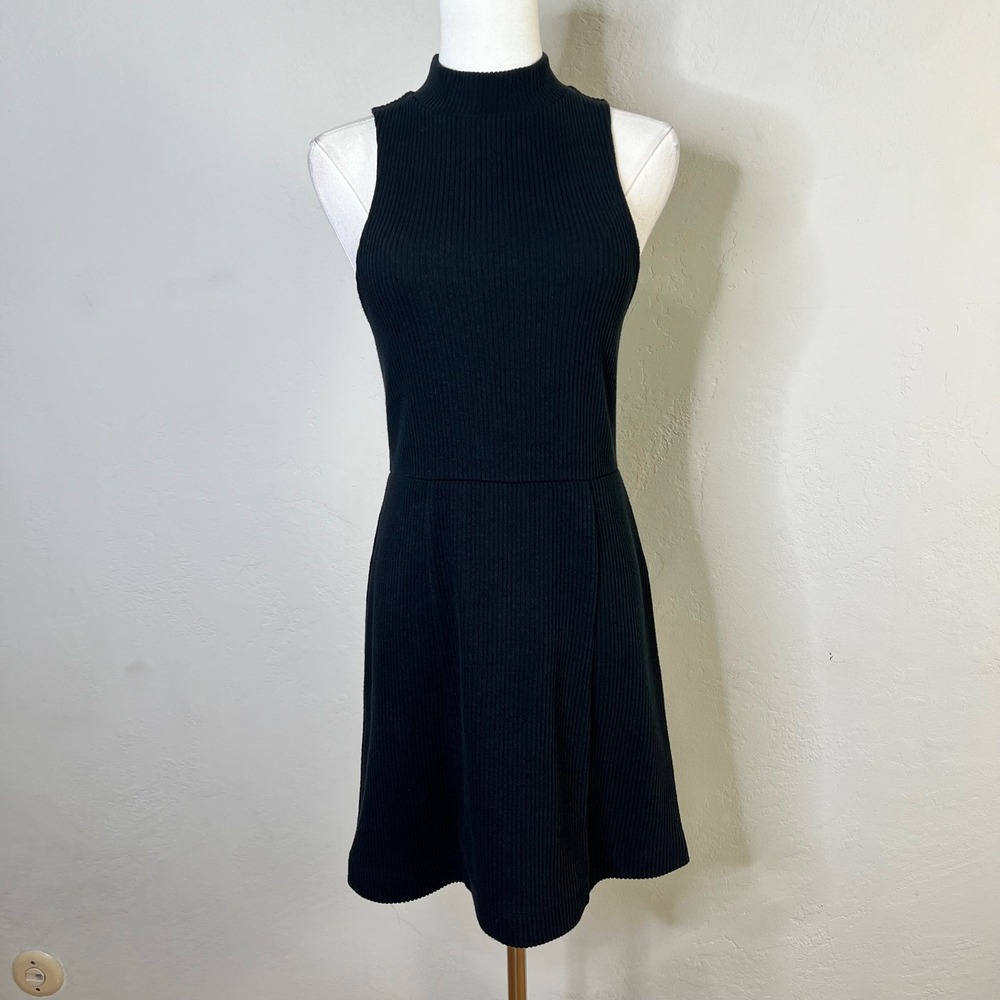 Free People Mini Dress Size Small Black Ribbed Mock Neck Sleeveless Mary Jane